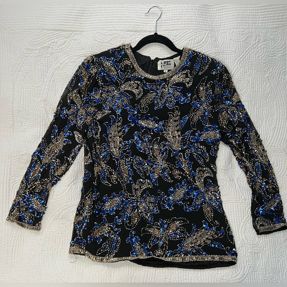 Nite Line Tops - Vintage Silk Beaded Blouse by Nite Line | Size Medium